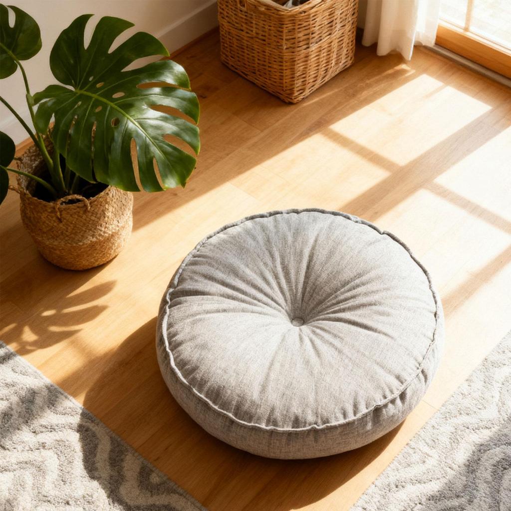 Soft Linen Round Floor Pillow Multi Functional Seat Cushion Decorative Pad for Living Room Bedroom Garden Outdoor