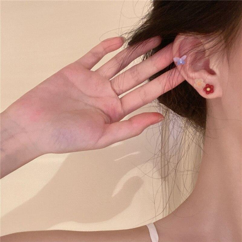 8 Pcs/set Girl Cute Acrylic Butterfly Flower Earrings Irregular Geometric Mini Studs Earrings Women Jewelry