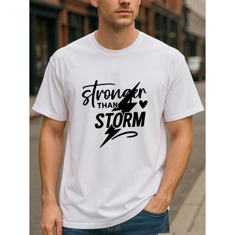 European Size STRONGER THAN STORM Men's Printed Short-sleeved Shirt, Casual Commuting Printed Shirt, High-quality Pure Polyester T-shirt