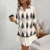 Women's Loose-fitting V-neck Long-sleeved Dress Print Work Shirt Dress
