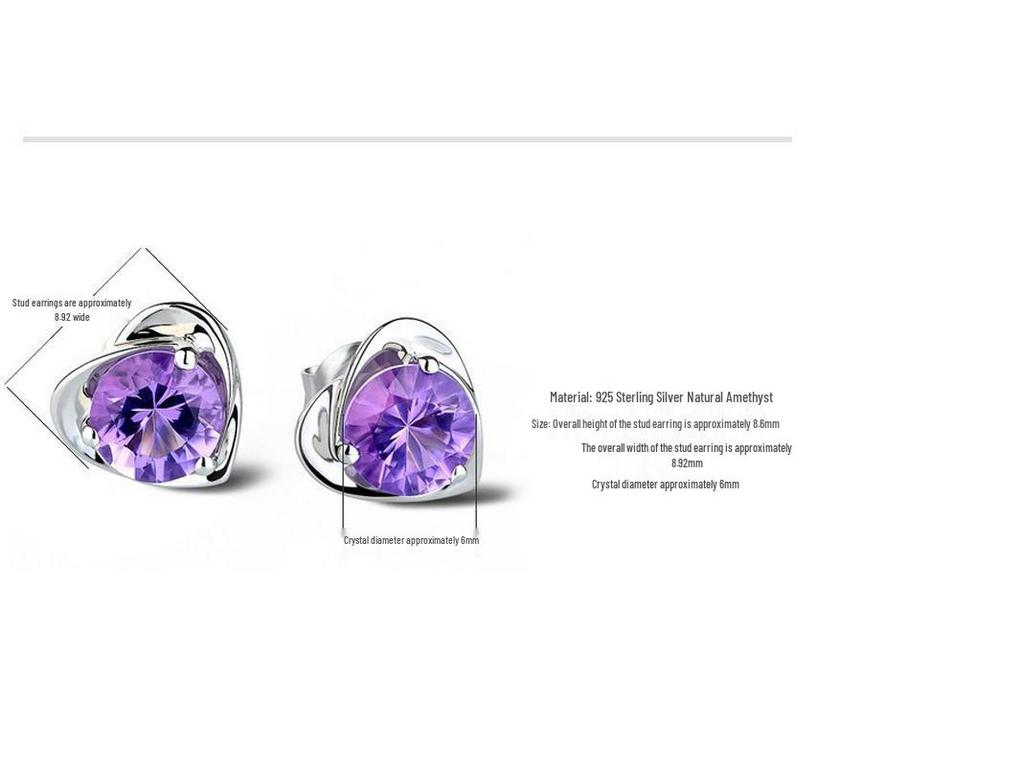 Purple Heart Diamond Stud Earrings – 925 Silver Needle, Fashion Sweet Style for Females and Students