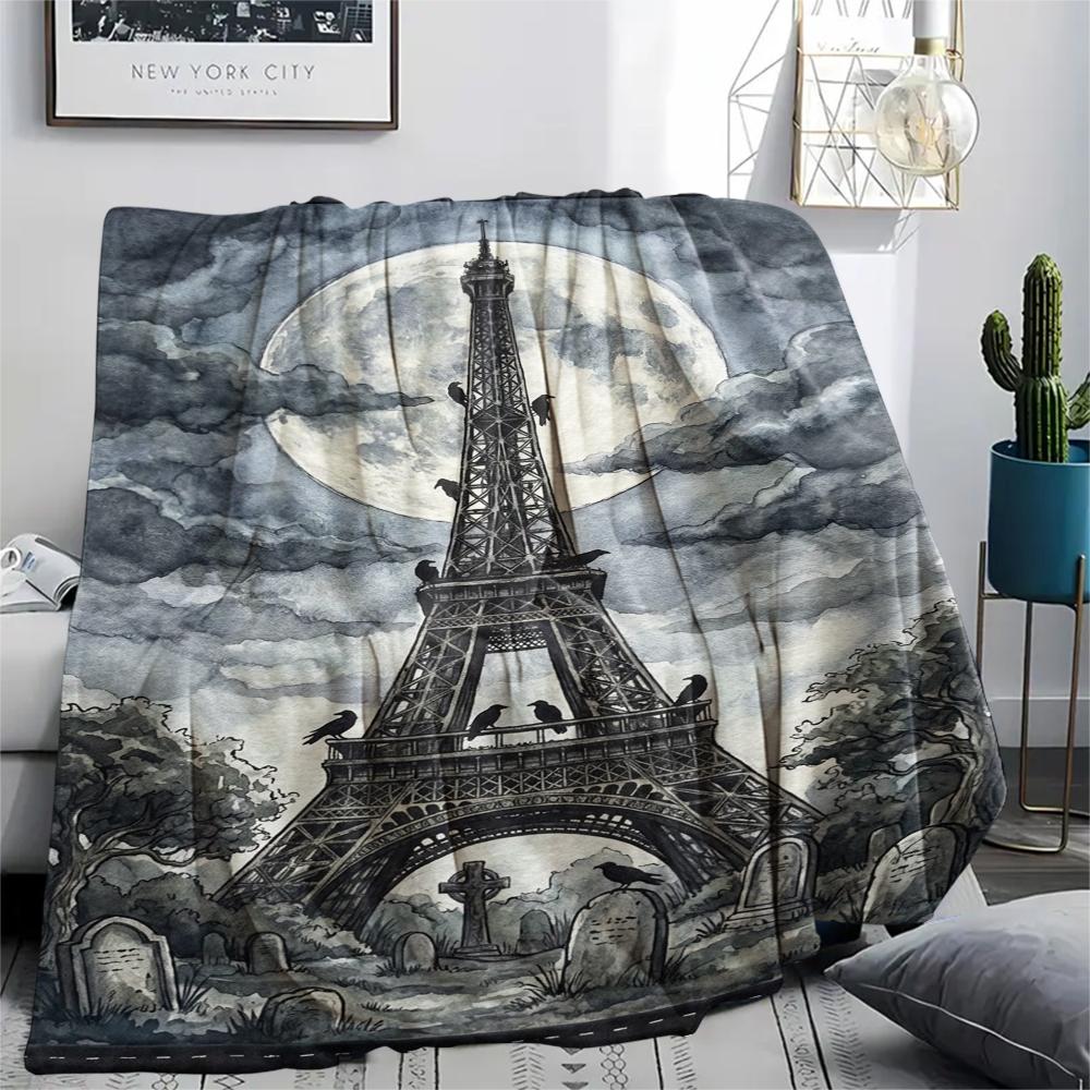 Paris Eiffel Tower Print Flannel Blanket, High quality Comfortable for All Seasons, Home Decor, Warmth and Comfort, Perfect for Christmas Gifts86