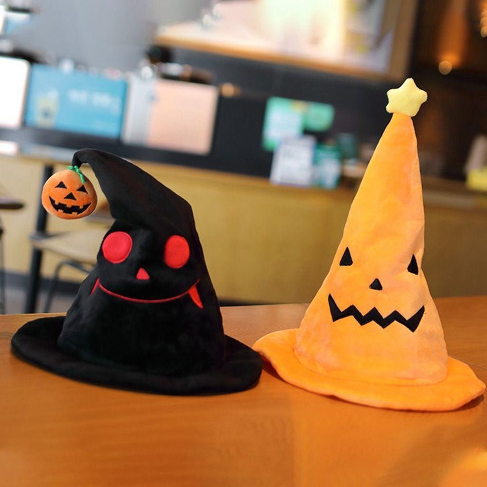 Pumpkin Halloween Hat Plush Devil Cap Portable Halloween Witch Wizard Hat  Children