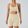 Yoga Outfit Women Seamless High Elastic Shorts Sports Bra Set With Moisture Wicking For Fitness And Running