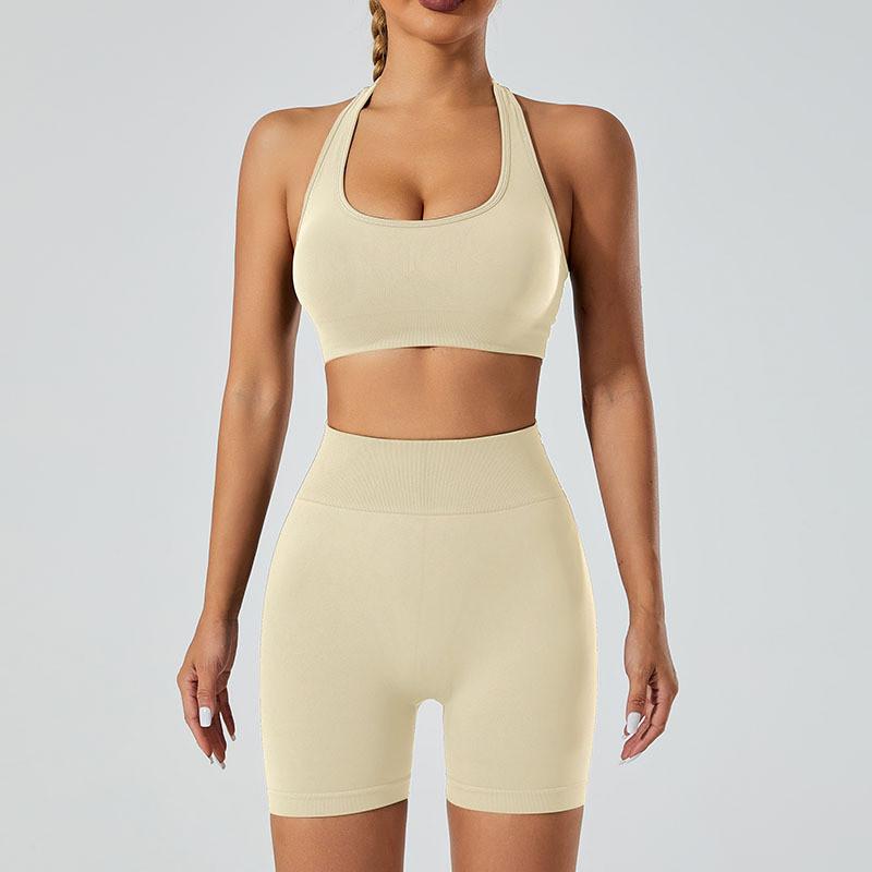 Yoga Outfit Women Seamless High Elastic Shorts Sports Bra Set With Moisture Wicking For Fitness And Running