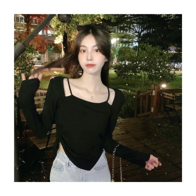 

Чистая сладкая базовая рубашка Spice Girl, тонкая, короткая, весна и осень, новая студенческая футболка с длинными рукавами, блузка для женщин XL