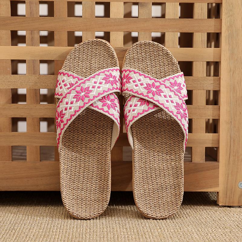 

Льняные домашние нескользящие тапочки для мужчин и женщин - Толстая подошва, Летний комфорт 37-38 розы красного