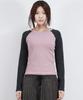 Deumakeu Vintage Solid Raglan Long-Sleeved T-Shirt Pink&Charcoal