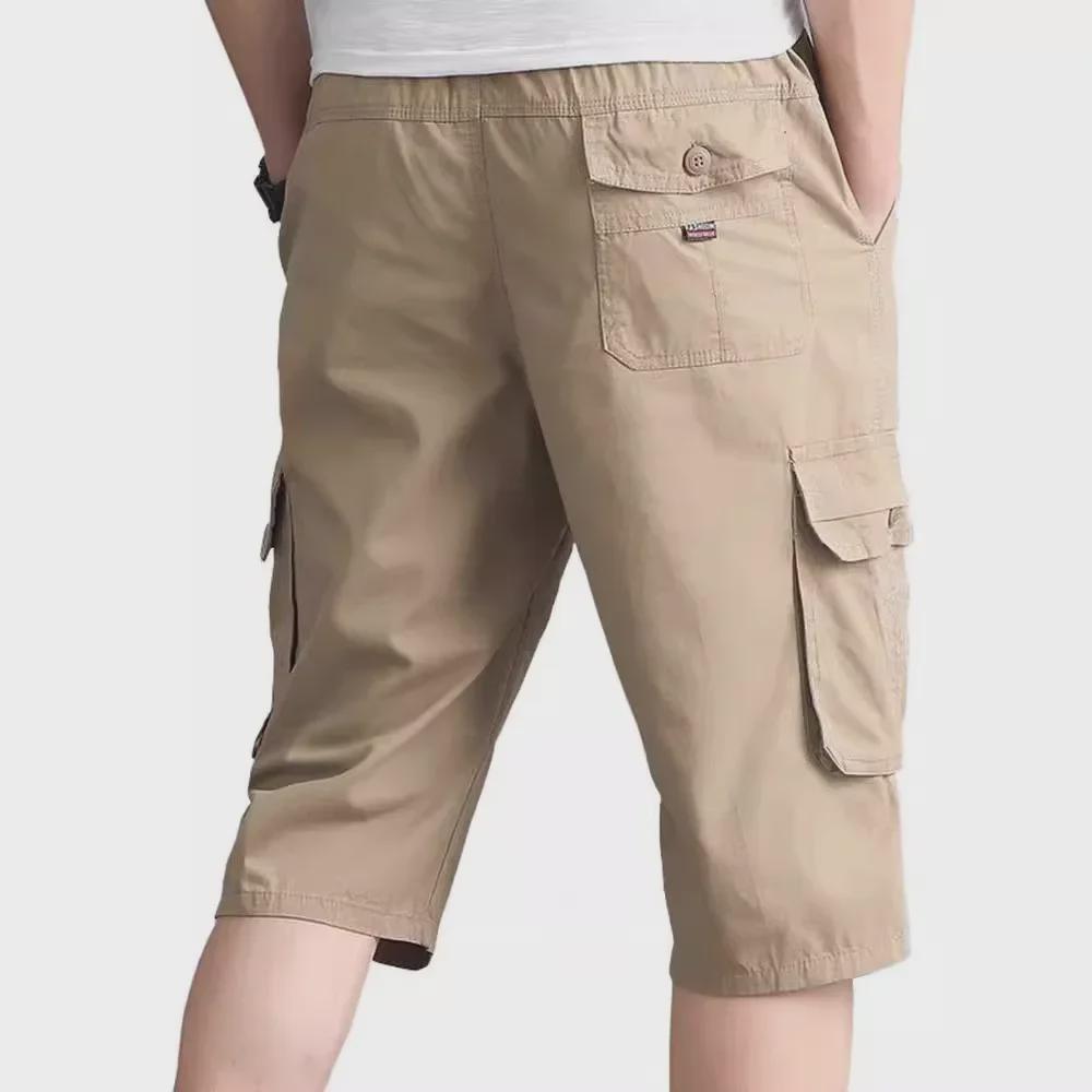 Letní pánské bavlněné tříčtvrteční šortky - Volný střih pro středního věku a starší