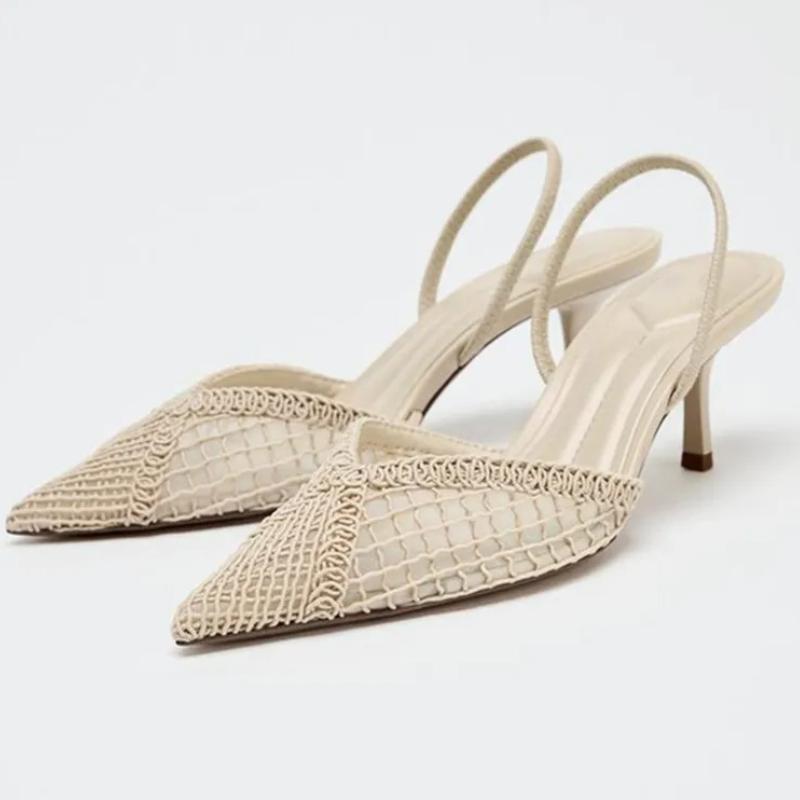 Fashion Comfort Mesh Woven Brand Pumps Women Summer Fashion Pointy Toe Thin Heel Designer Shoes Elegant Banquet Dress Shoe Zapatos Mujer