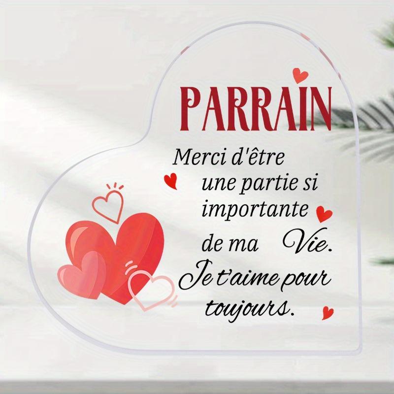 2D Flat, French Acrylic 'Parrain' Godfather Heart-Shaped Decoration Plaque, Suitable for wall Decoration, porch, Room, Villa, accents Home, Hallway, o