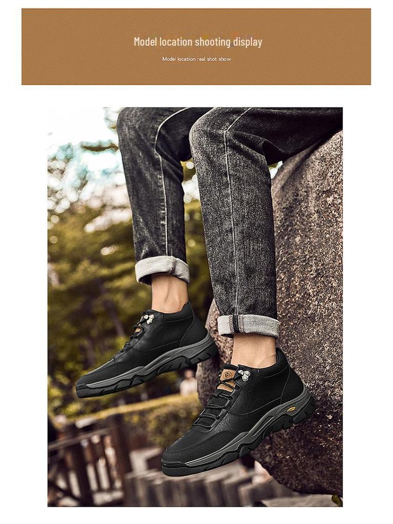 Men's Genuine Leather Large Size Outdoor Work Shoes, Non-Slip Wear-Resistant Thick Sole with Velvet Lining (Sizes 46-50).