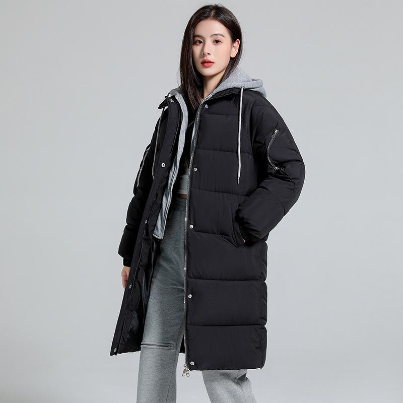 

Новая повседневная хлопковая одежда из двух частей, женская средней длины, зимняя однотонная худи, куртка-пуховик XXL чёрный