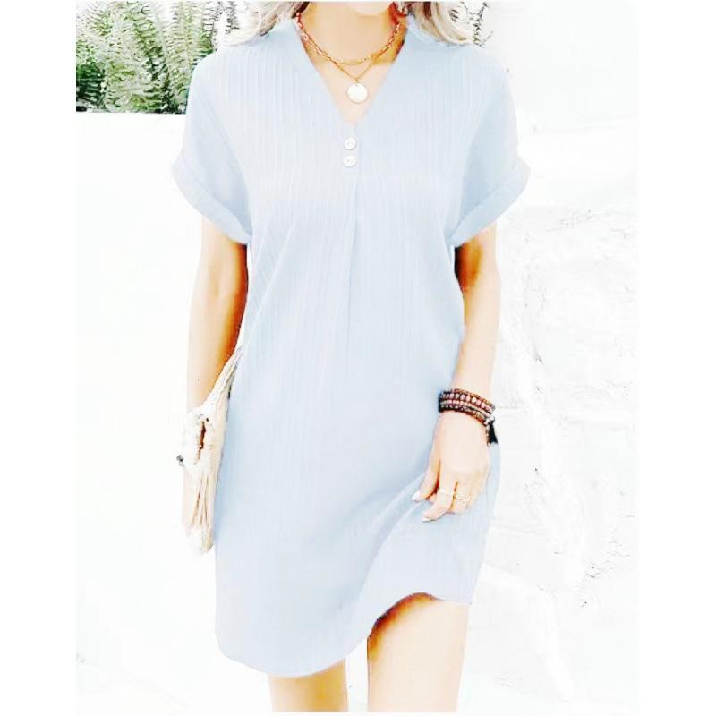 Women's new hot-selling V-neck solid color pullover casual button dress