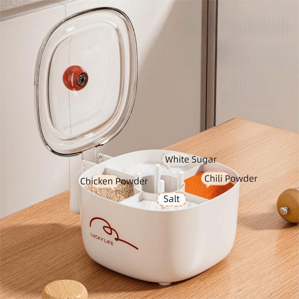 Plastic 4 in 1 Seasoning Box Sealed Spice Jar Multifunctional Salt Seasoning Box  for Sugar Salt