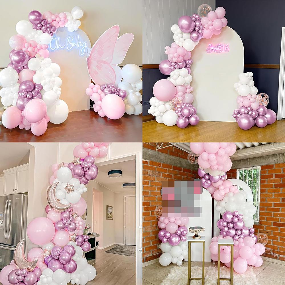 Pink Balloon Arch Kit White Metallic Pink Confetti Balloons Garland Wedding Baby Shower Gender Reveal Birthday Party Decoration