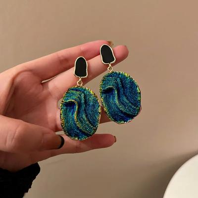 Сережки-краплі з олійною смолою для жінок, модні етнічні сережки-краплі, ретро-перебільшені персоналізовані зелені циркони, подарунок