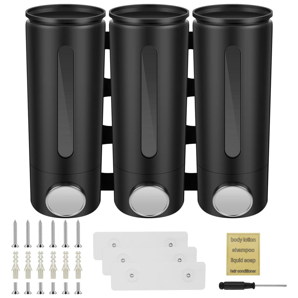 1.5L 3 Heads Manual Soap Dispenser Wall Mounted Bathroom Liquid Washing Hand Home Hotel Shower Gel Shampoo Liquid Soap Dispenser