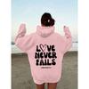 Women'S Shoulder Sleeve Fleece Sweater Plain Letter Print Kangaroo Pocket Drawstring Print Hoodie
