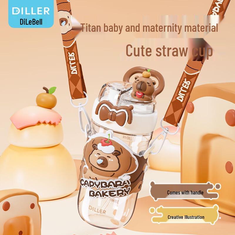 Diller Capybara Bowknot 580ml Portable Straw Bottle