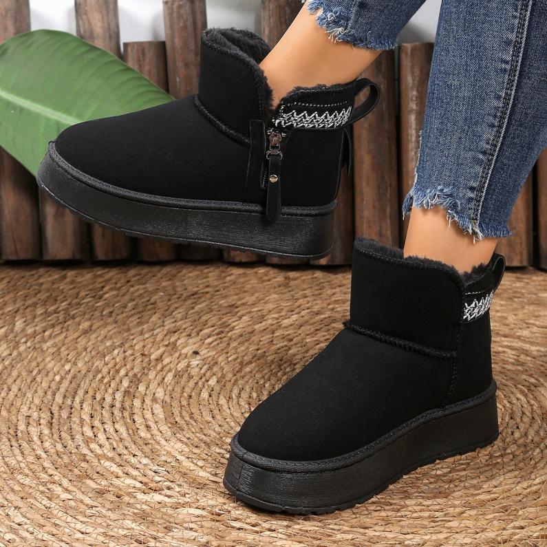 Short tube velvet leather snow boots for women's autumn and winter new large size thick-soled warm one-pedal Northeast cotton shoes