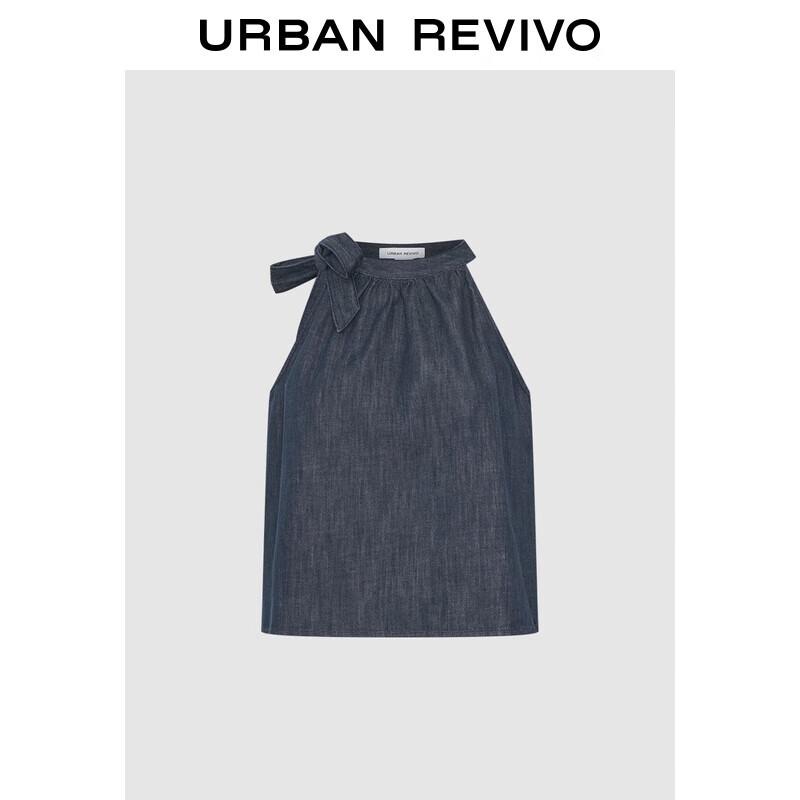 UR 2025 Spring Retro Bowknot Sleeveless Denim Shirt M