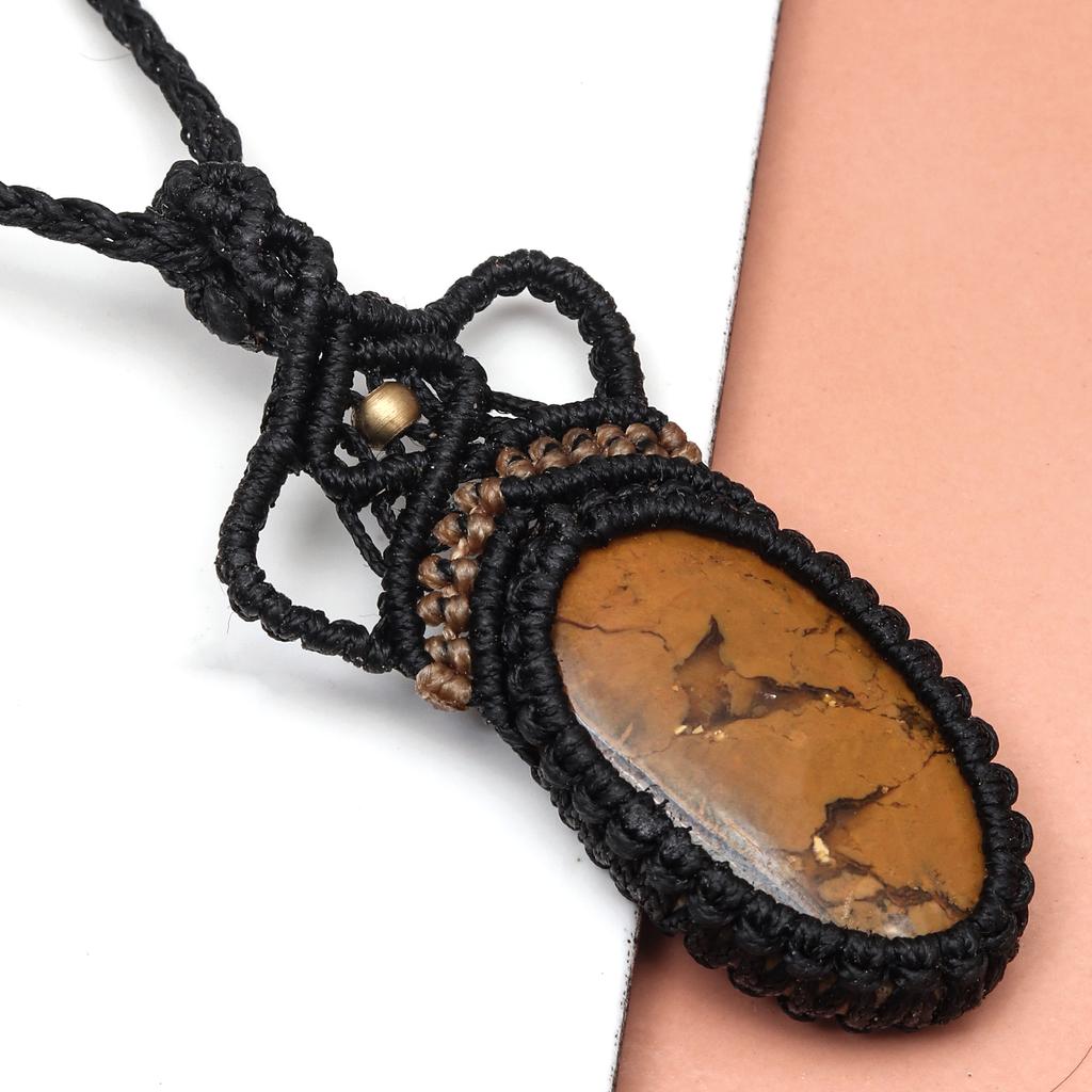Jasper Macrame Handmade Necklace Gemstone Jewelry Thread 20-36''Ad Pendant
