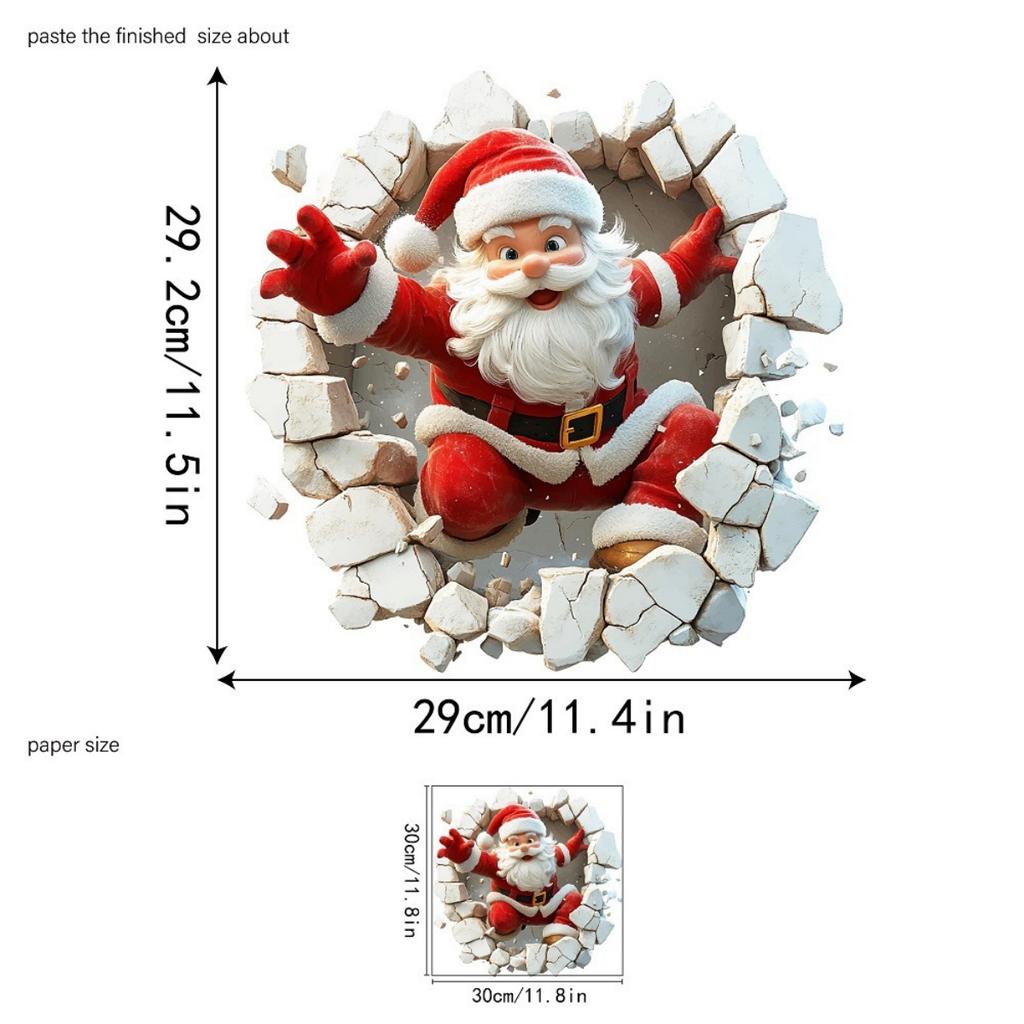 Christmas Wall Stickers, Santa & Reindeer Cracked Wall Decals, Festive Removable Decor for Home,Door, Living Room & Bedroom Gift