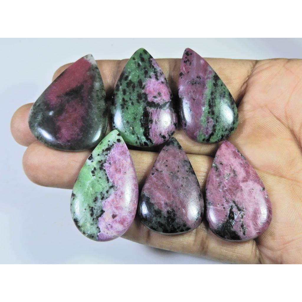 271Cts.. Natural Ruby Zoisite Pear Cabochon Loose Gemstone 06Pcs Lot C-499