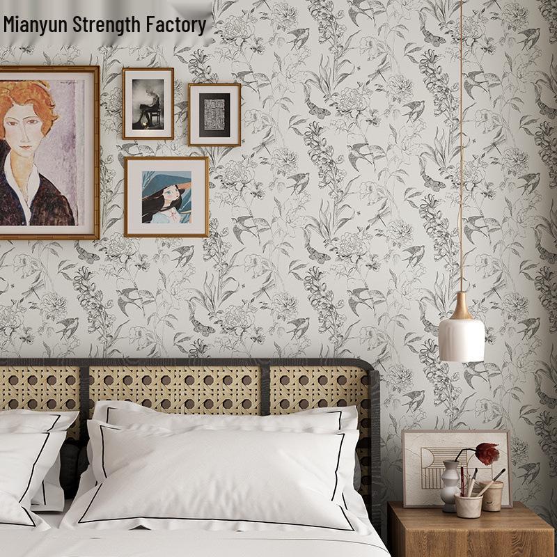 Papier Peint Adhésif Imperméable Croquis Hirondelle Rétro Français pour Carrelage de Salle de Bain