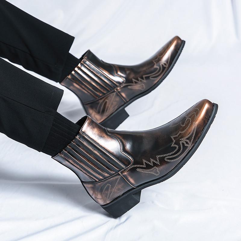 Wniter Trend New Arrival Luxury Designer Men Gold Black Chelsea Cowboy Ankle Boots Casual High Top Platform Shoes Zapatos Hombre