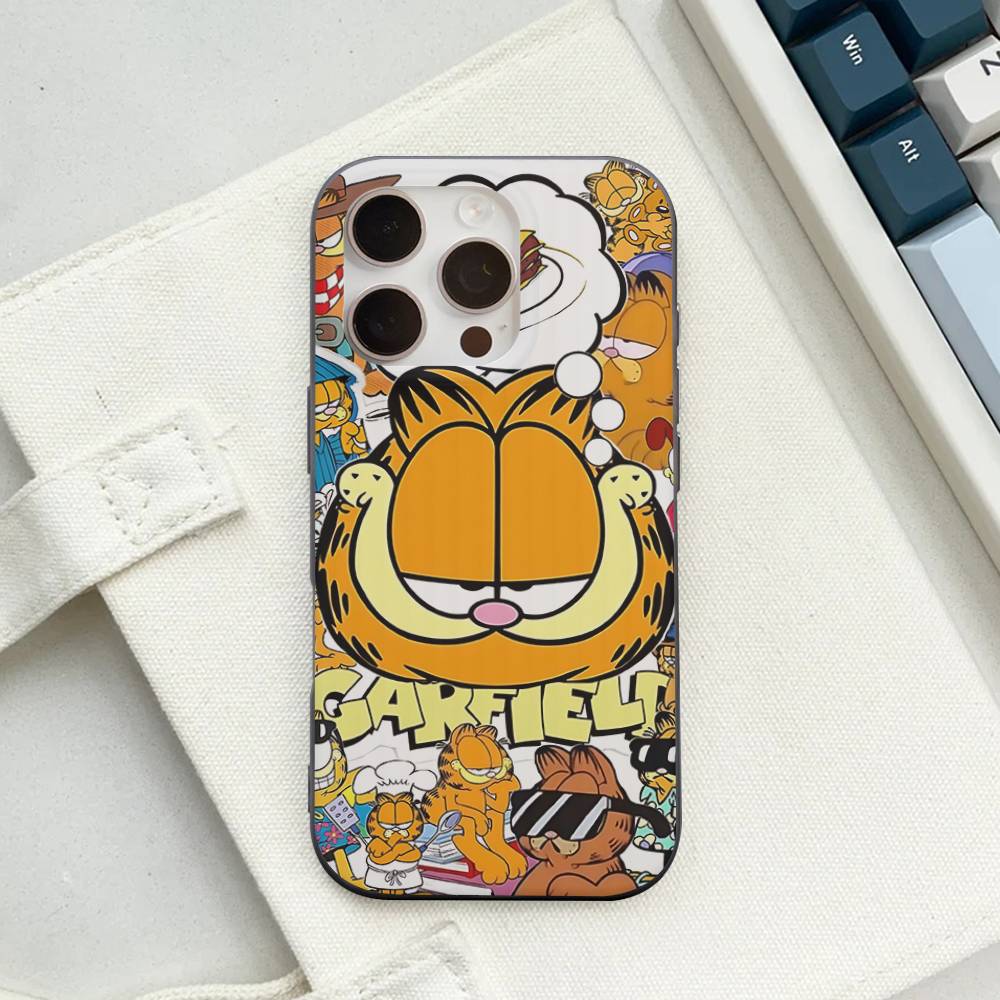 Cute Anime G-Garfields Cat Corrugated Pattern Case For IPhone 16E SE4 12 17 16 15 14 13 11 Pro Max Stripe Cover