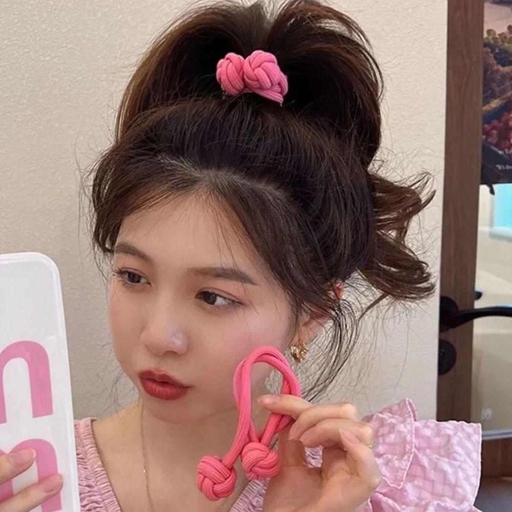 Solid Color Chinese Knot Hair Rope Elastic Korean Rubber Band Elegant Elastic Hair Ring  Daily