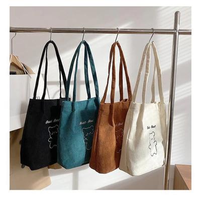 Sametové Kabelky Roztomilý Potisk Medvídka Tote Nákupní Tašky Plátěná Taška přes Rameno Kreslené Kabelky