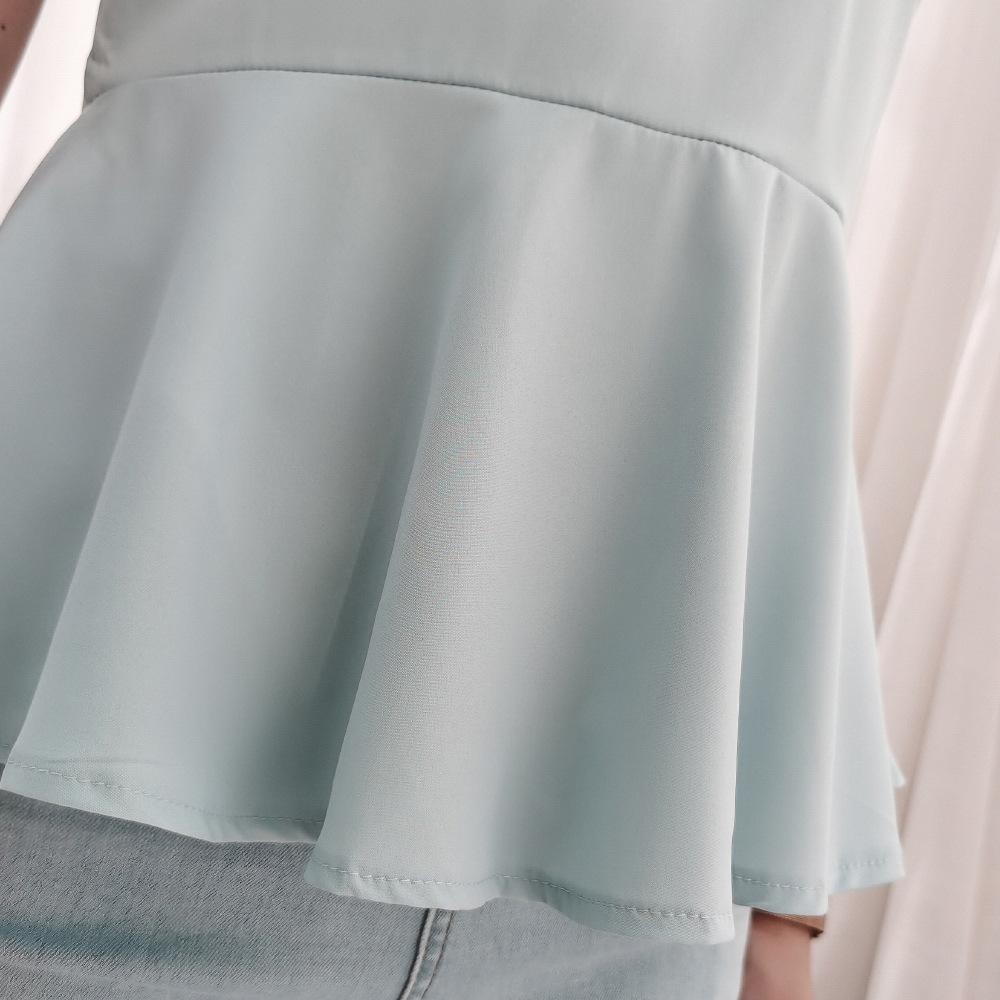 Vasaras O kakla bezpiedurknēm vienkrāsains volāns šifona topi Šiks blūzes S-XL