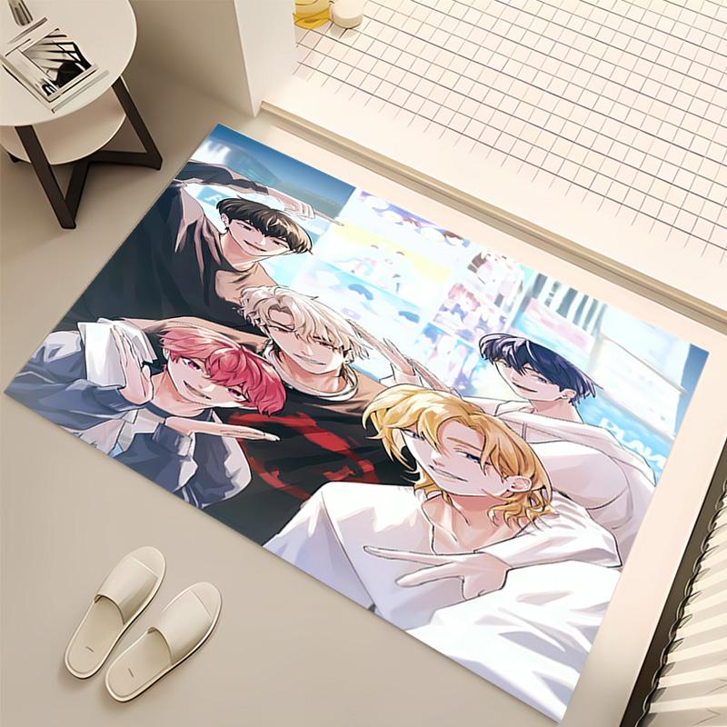 1pc Kpopo Plave Print Area Rug - Soft, Washable Non-Slip Indoor Mat, Living Room, Home Office Decorative Rug,Office Decorative