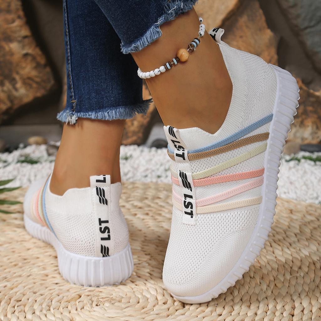2025 Women's Summer New Fly-woven Shoes Rainbow Shoe Casual Single Shoes Light Casual One-pedal Sports Shoes