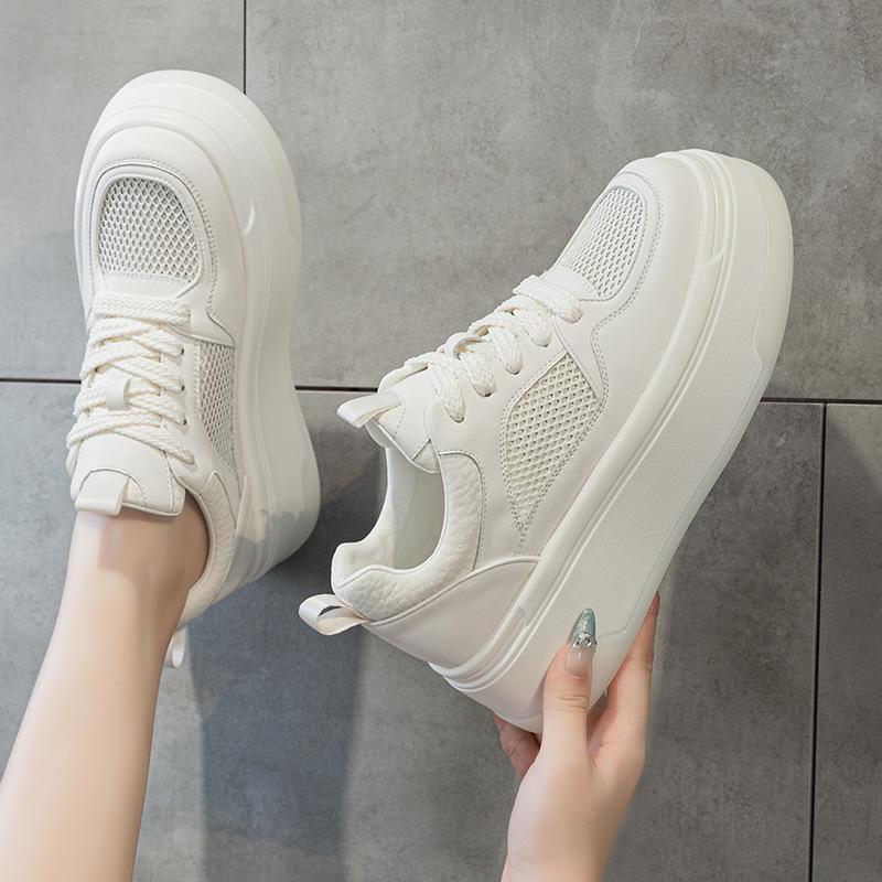 Soft Leather Comfortable Forrest Gump Shoes Breathable Little White Shoes Women's 2025 New Muffin Non-slip Board Shoes Thick Sole Heightening Casual