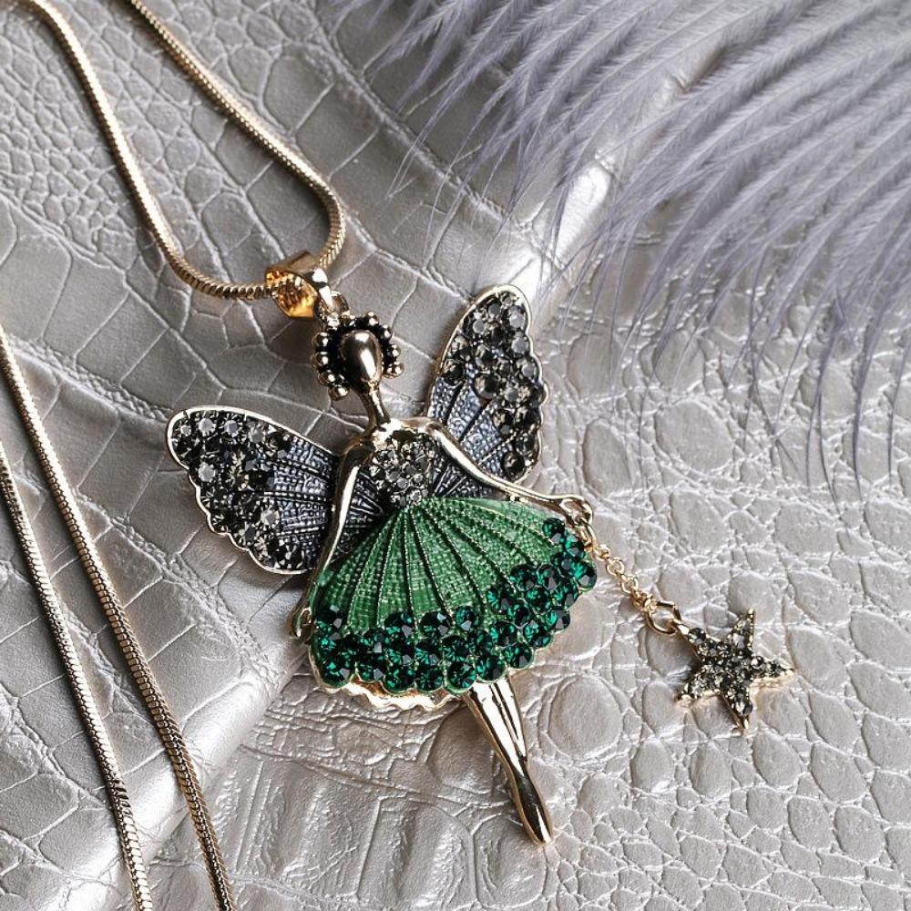1PC Fashion Cartoon Girl Wing Style Pendant Shiny Necklace