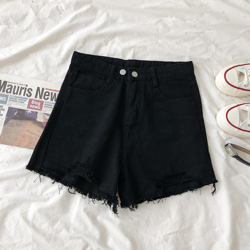 Pants Fashion Versatile Women's Summer High-waisted Thin Thin Section Loose A-line Wide-leg Pants Broken Holes Burlap Sub Denim Shorts Individuality