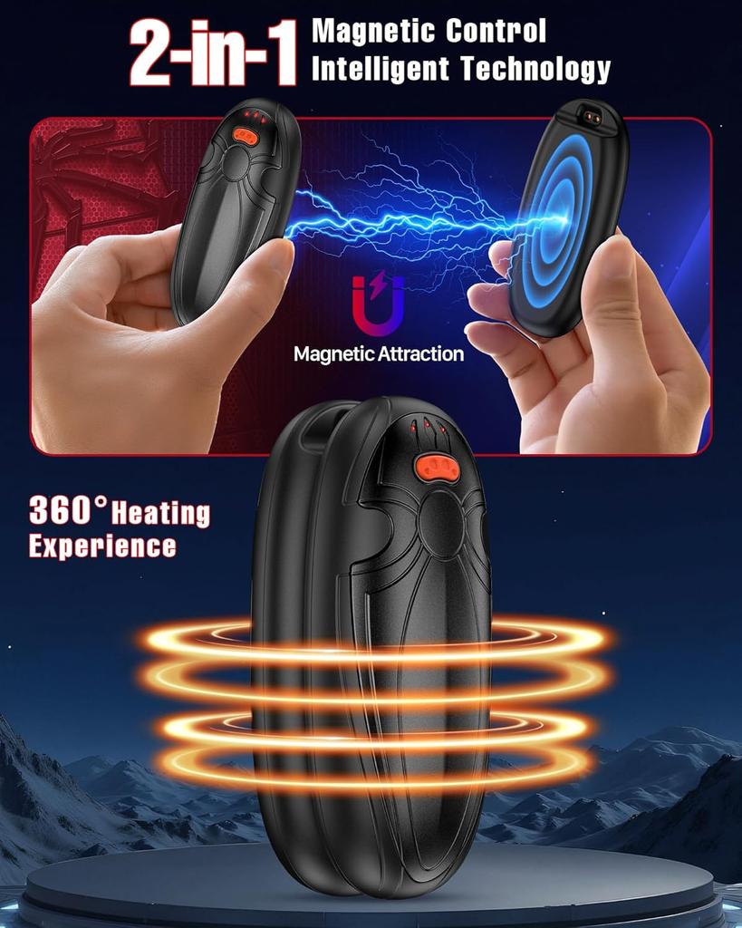 Rechargeable Hand Warmers 2 Pack, 14000mAh Magnetic Pocket Heaters with Charging Case, Perfect Gift for Women, Christmas, Golf &