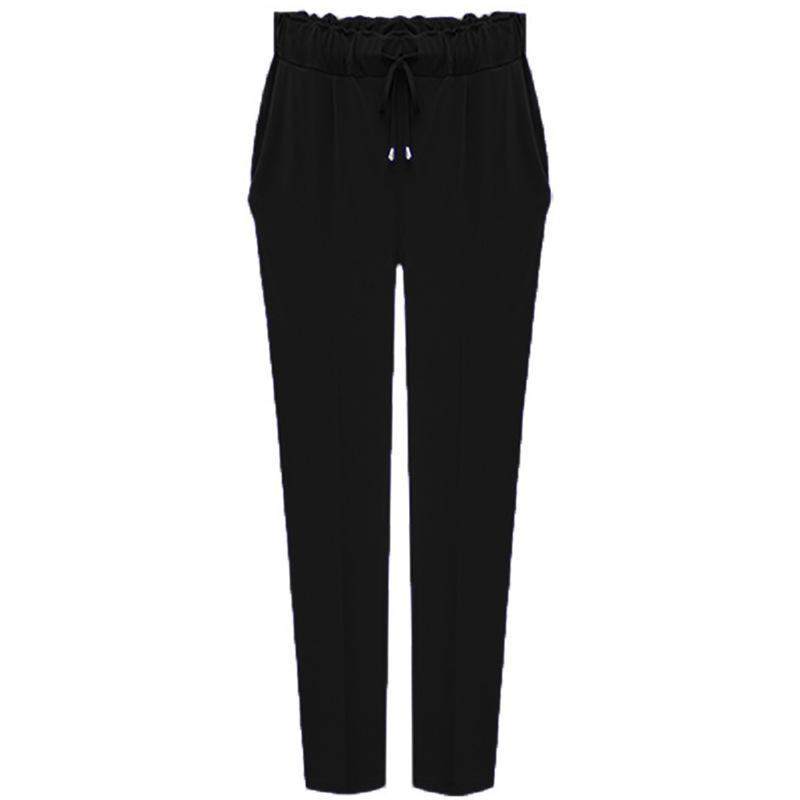 

Большой размер Многоцветные Весенне-летние Женские Брюки Харлан Эластичная Талия Высокая Посадка Эластичные Повседневные Брюки Девять Девятых L чёрный