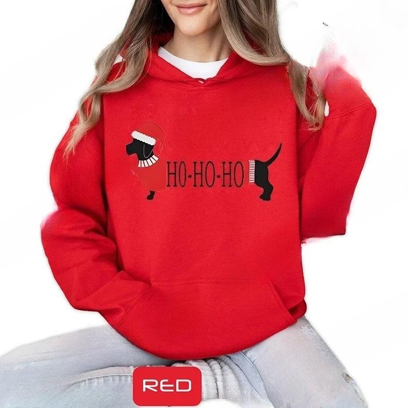 Christmas Dachshund Printed Hooded Sweatshirt Merry Christmas Women's Loose Fleece Hoodies Xmas Dog Cartoon Anime Hoody Clothing