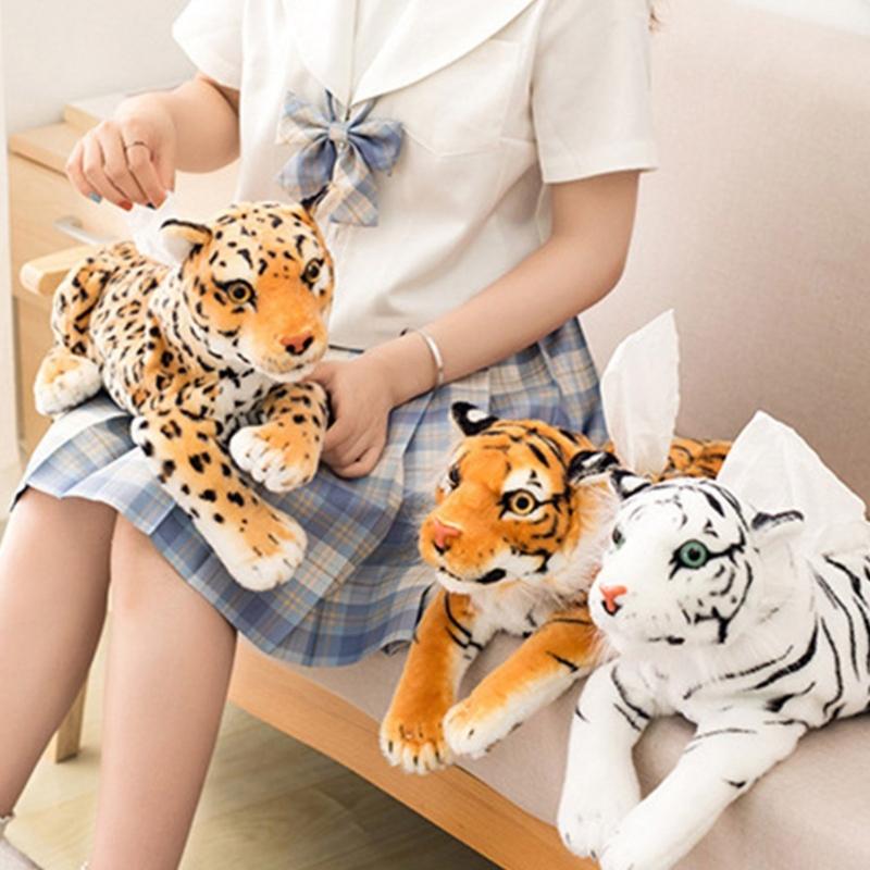 Realistic Tigering Tissue Box Cover PP Cotton Materials Storage Holder for Bathroom Home Car Office Decoration