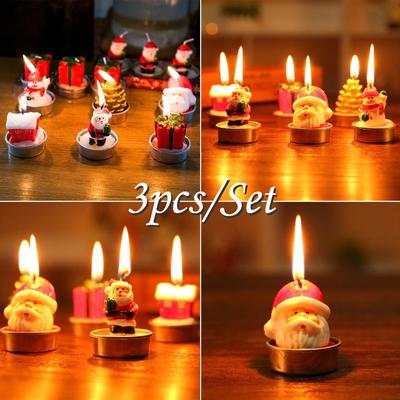 3pcs/Set Christmas Candle Santa House Pine Cone Table Decor Gift Home Decoration