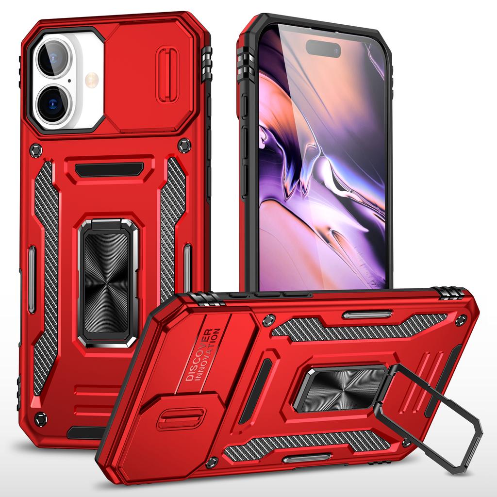 Armor Series For iPhone 16 Plus Case Adjustable Kickstand PC+TPU Phone Cover with Slide Lens Guard