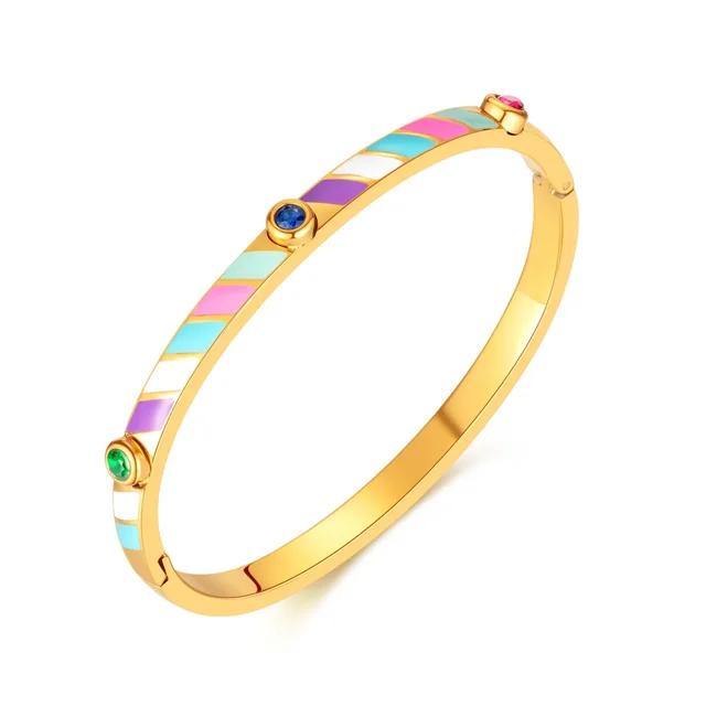 Light luxury design titanium steel candy colour striped inlaid zirconia stainless steel bracelet ladies fashion stackable color