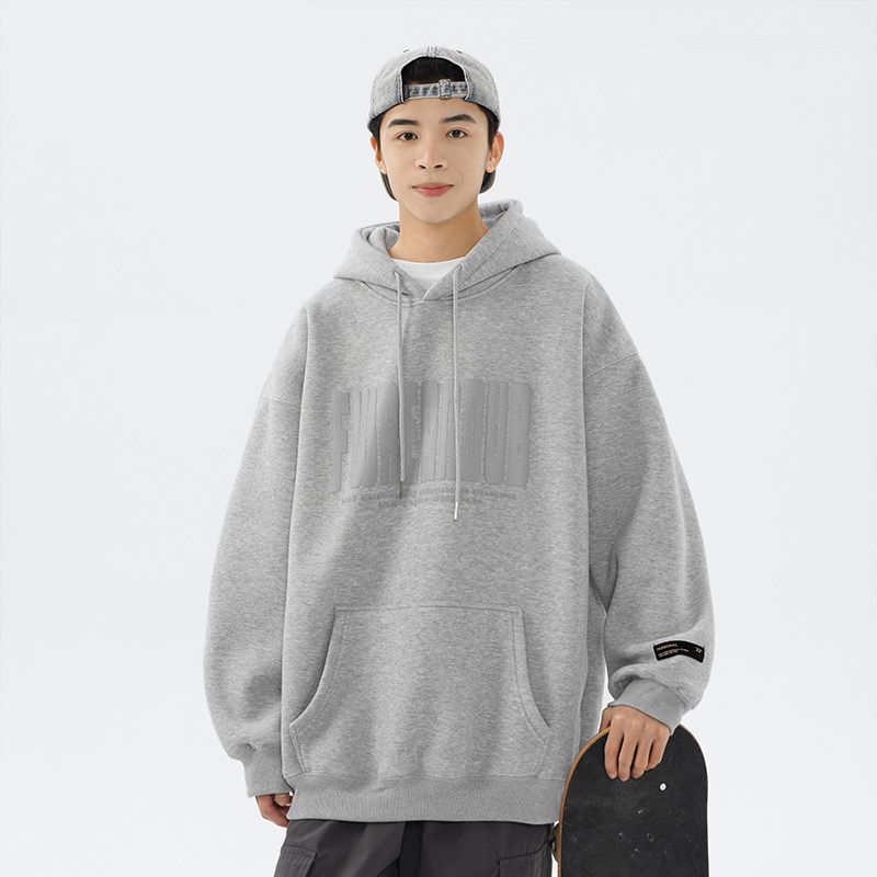 American-Style Foam Print Sweatshirt for Men, Winter Heavyweight Loose Design, Niche Hoodie, High Street Casual Versatile Top