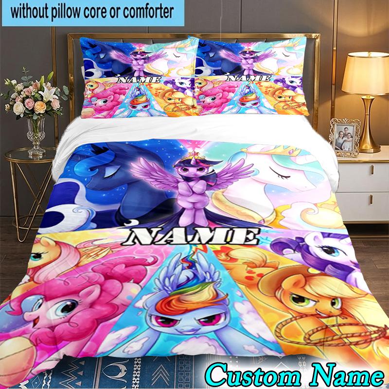 3PCS Custom Name Rainbow Unicorn Bedding Set Printed Duvet Cover Closure Includes 1 Duvet Cover & 2 Pillowcases for All Seasons Bedroom Decor