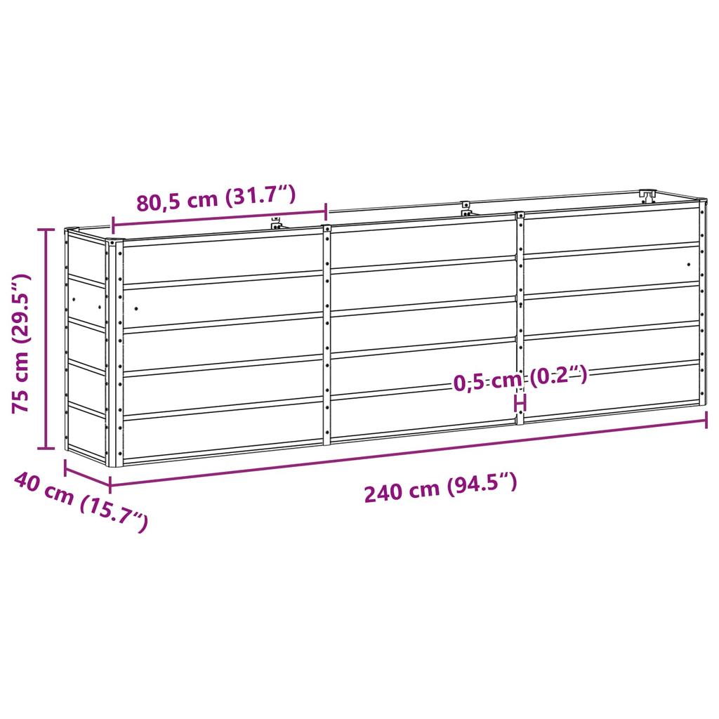Planter Box Light Grey 240 X 40 X 75 Cm Steel